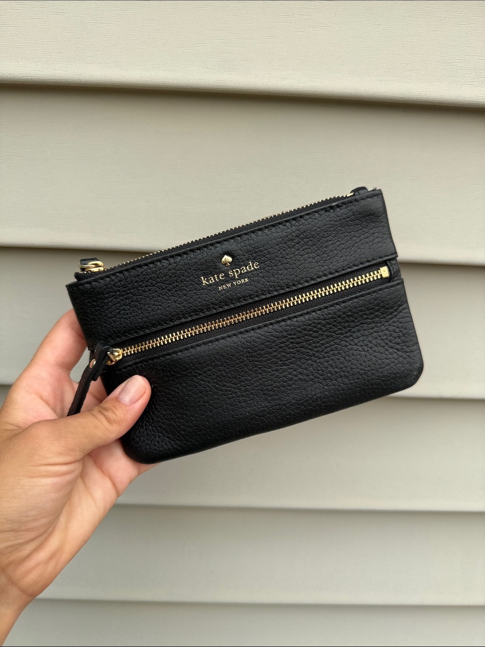 kate spade Black Pebbled Leather Zip Card Pouch